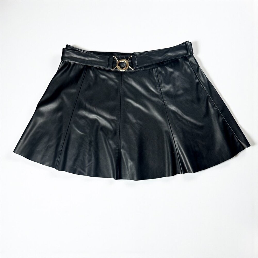 NWT Zara Belted Faux Leather Mini Skirt Black Women's Size XL - Picture 2 of 6